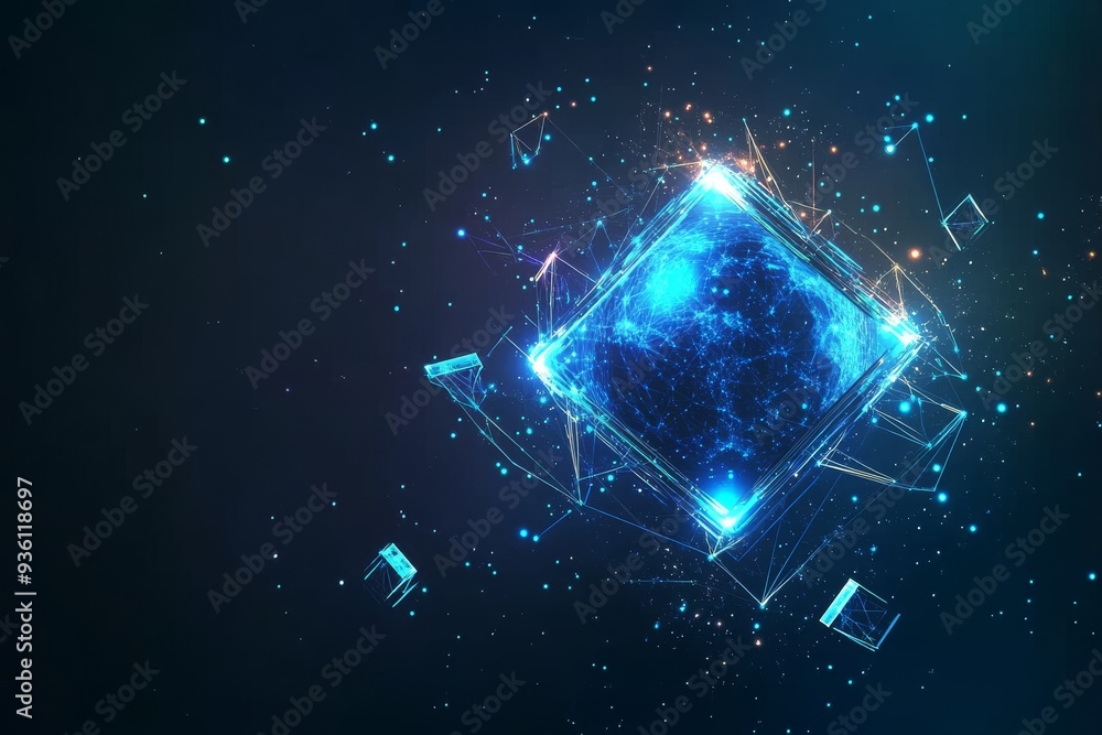 Poster earth globe and virtual world with data blocks