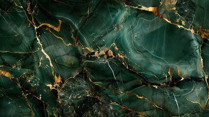 Processed collage of emerald green and gold marble texture. Background for banner, backdrop or texture for 3D mapping. AI generated illustration