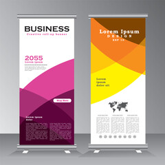 Modern Roll up banner vector template design with purple and orange, Business vertical banner template design, modern x-banner, and new roll up banner for advertising, editable vector illustration