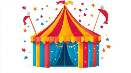 Fototapeta premium A Vibrant Circus Tent Surrounded by Stars and Celebratory Elements