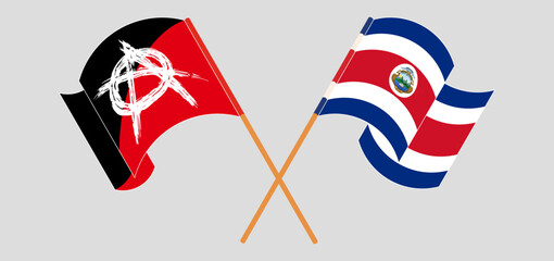 Crossed and waving flags of Anarchy and Costa Rica