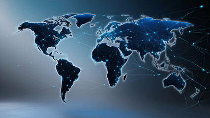 world map background, Global network connection and Internet concept. Big data analytics and business concept, technology blue background