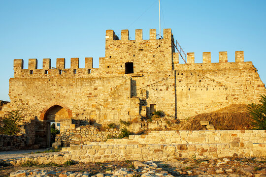 historical roman period enez (ainos) cut stone castle walls  edirne