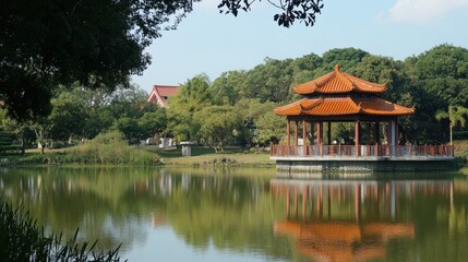 Peaceful Pagoda Overlooking Serene Lake