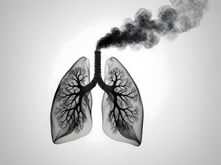 Illustration of a Human Lung with Smoke, Symbolizing Air Pollution and Health Risks from Smoking.