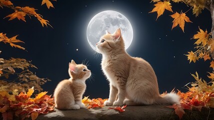 中秋の名月と猫