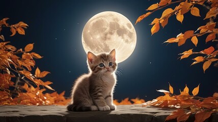 中秋の名月と猫