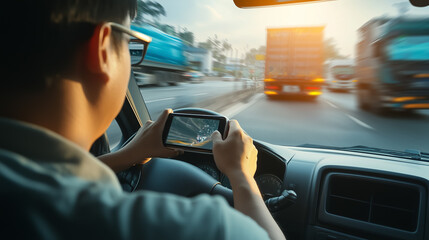 Driver using smartphone while driving.