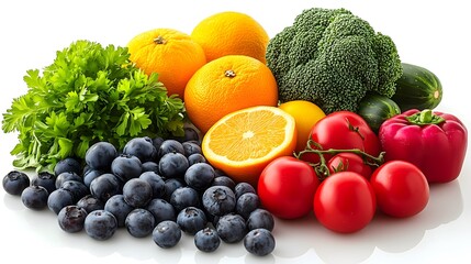 Fresh fruits and vegetables isolated on white