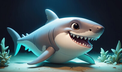 Obraz premium A friendly cartoon shark smiles for the camera in this digital illustration