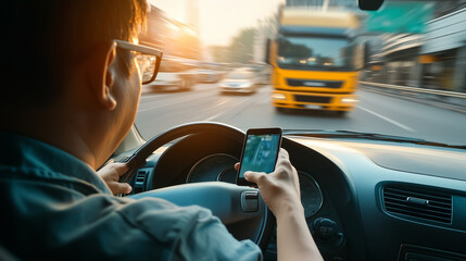 Driver using smartphone while driving.