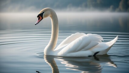 Fototapeta premium Photograph a closeup of a graceful swan gliding on a calm lake