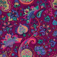 Paisley Garden. Vntage Seamless pattern in oriental style with decorative elements in paisley style.	