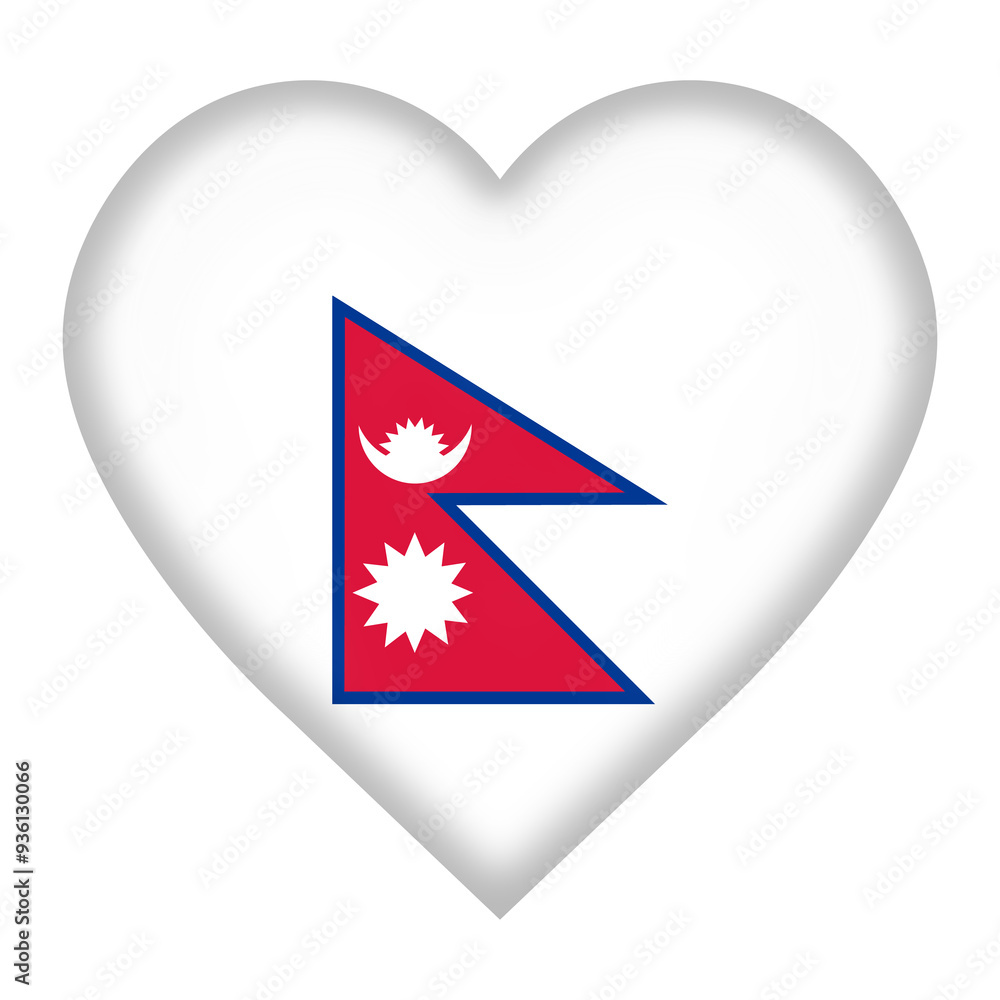 Poster nepal flag heart button with clipping path