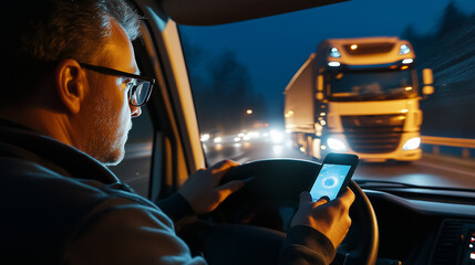 Driver using smartphone while driving.