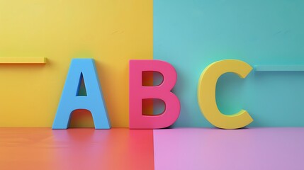 Colorful letters A, B, C and numbers 1, 2, 3 isolated on colorful background