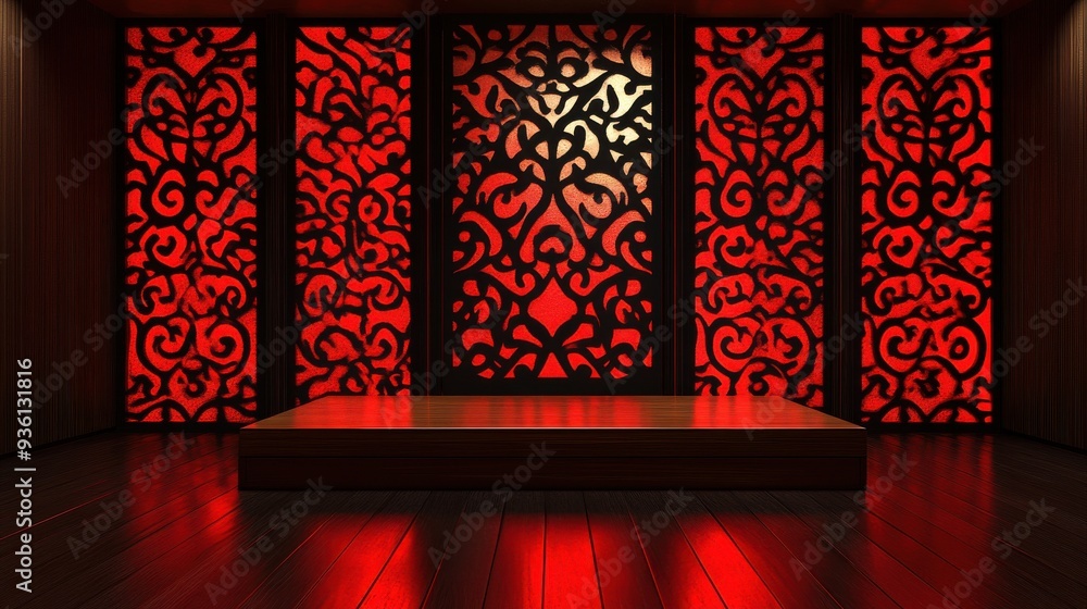 Poster elegant flamenco lace pattern in red and black creating a dramatic and artistic ambiance with intric