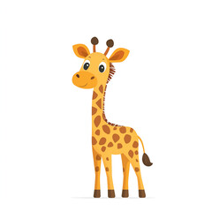 Obraz premium Cartoon flat illustration cute baby giraffe standing side view naive style on white background