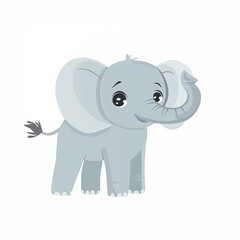 Naklejka premium Сartoon flat illustration cute baby elephant standing side view naive style on white background 