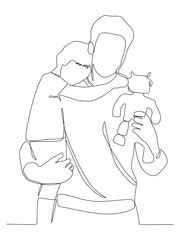 continuous line art drawing of father and his son, happy Father's Day.