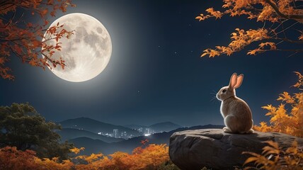 中秋の名月とウサギ