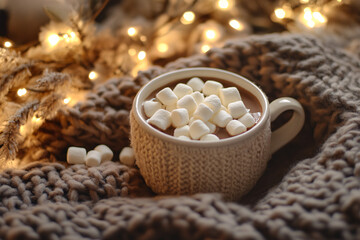 Obraz premium A mug of hot chocolate with marshmallows on top