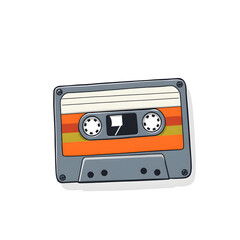 Cassette tape cartoon style icon illustration on white background. Generative AI