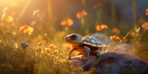 Turtle hatching close up