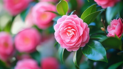 Fototapeta premium Close-Up of a Delicate Pink Camellia Blossom