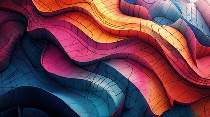 Colorful and vibrant 2d graphics made up of dense striking lines