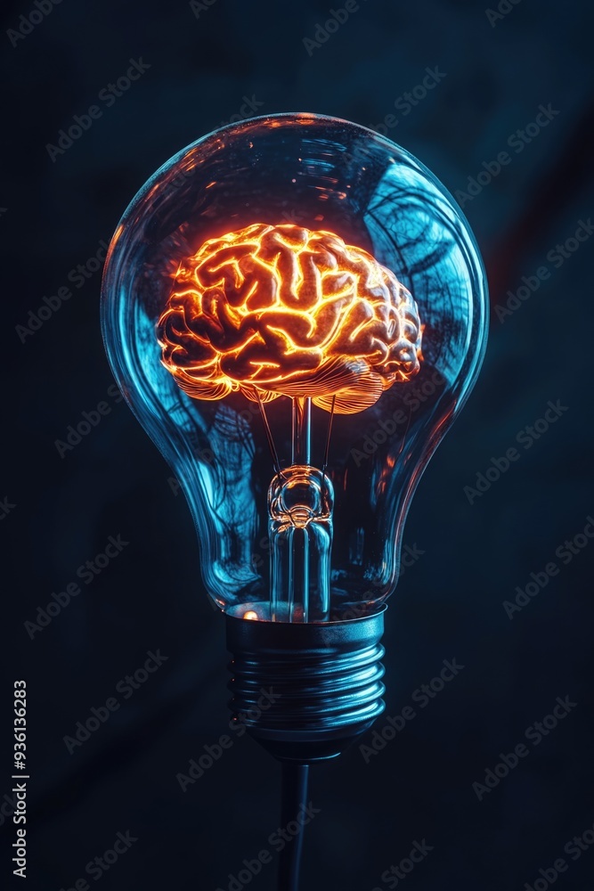 Sticker glowing brain light bulb