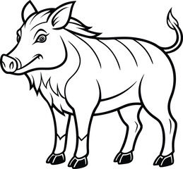 Wild Boar outline illustration art, smooth line art like silhouette on white background.