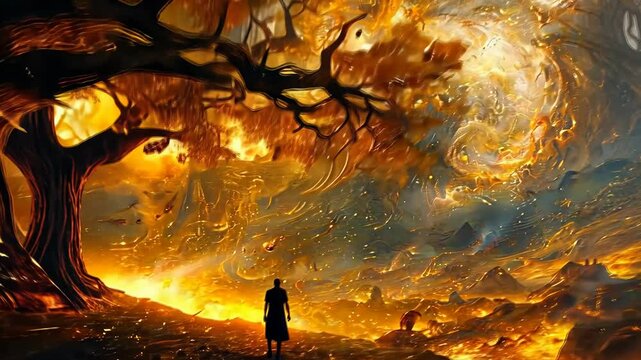 Moses by the burning bush at mount Horeb