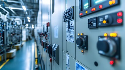 28. A busy electrical distribution center with multiple control panels and operators