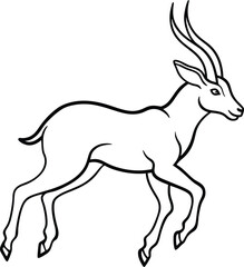 Gazelle outline illustration art, smooth line art like silhouette on white background.
