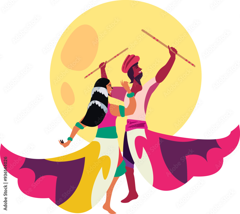 Sticker indian couple celebrating navratri festival