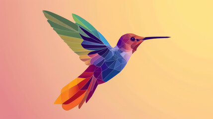 Obraz premium The hummingbird floats mid-air, displaying a stunning array of bright colors on its wings and body, capturing the essence of nature's artistry in vibrant hues.