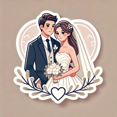 happy wedding couple in love at marriage, brunette bride and groom