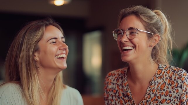 Two colleagues laughing during a casual coffee break, team culture, workplace camaraderie, informal conversation, office bonding, positive work environment, employee interaction