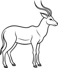 An Antelope outline illustration art, smooth line art like silhouette on white background.