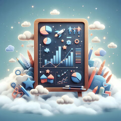 3D Flat Blackboard with Competitive Analysis  Graphs on Dreamy Background   Ideal for Business Strategy  Competition Analysis Concepts, Isolated on White