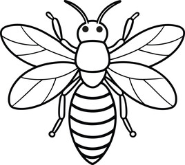 Bee outline illustration art, smooth line art like silhouette on white background.