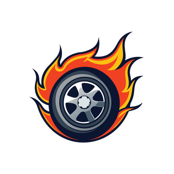 Tyre car wheel with fire flames mascot logo icon vector illustration