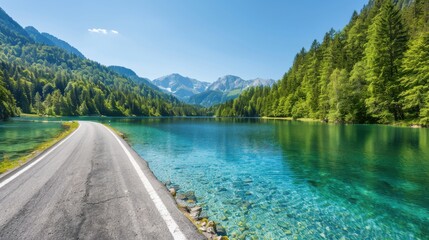 Mountain Road by Crystal Clear Alpine Lake
