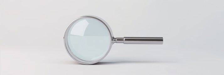 3D single icon of a magnifying glass with a thin outline, representing search and inspection, isolated on a white background
