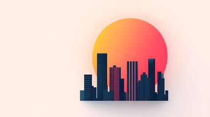 Fototapeta premium Minimalist skyline, sunset hues, urban silhouette