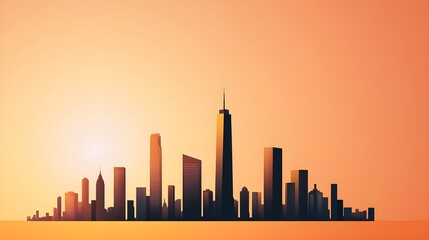 Obraz premium Modern city skyline, golden hour gradient, urban silhouette