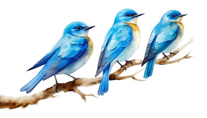 Fototapeta premium blue bird on branch watercolor isolated on transparent background cutout