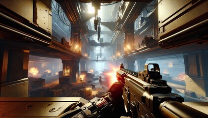 first person shooter game scene