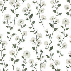 Seamless, Floral pattern, Hand-drawn flowers, Pastel colors, Minimalist design, Cute flowers, Soft colors, Simple drawing, White background, Negative space, Decorative design, Vector pattern